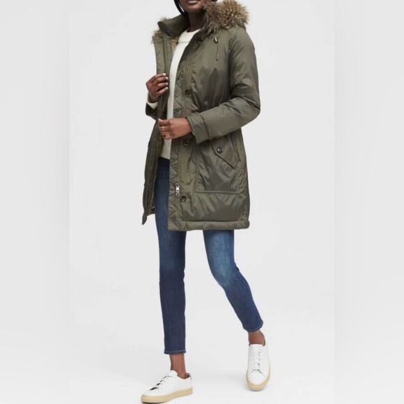 Banana Republic Women’s Parka Removable Hood Olive Green Coat EUC!! - Picture 2 of 12